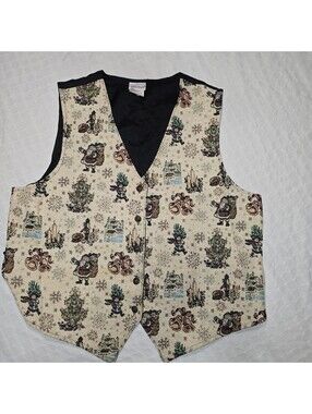 VTG 90s Bobbie Brooks Christmas Tapestry Vest Grandmacore Holiday Santa M